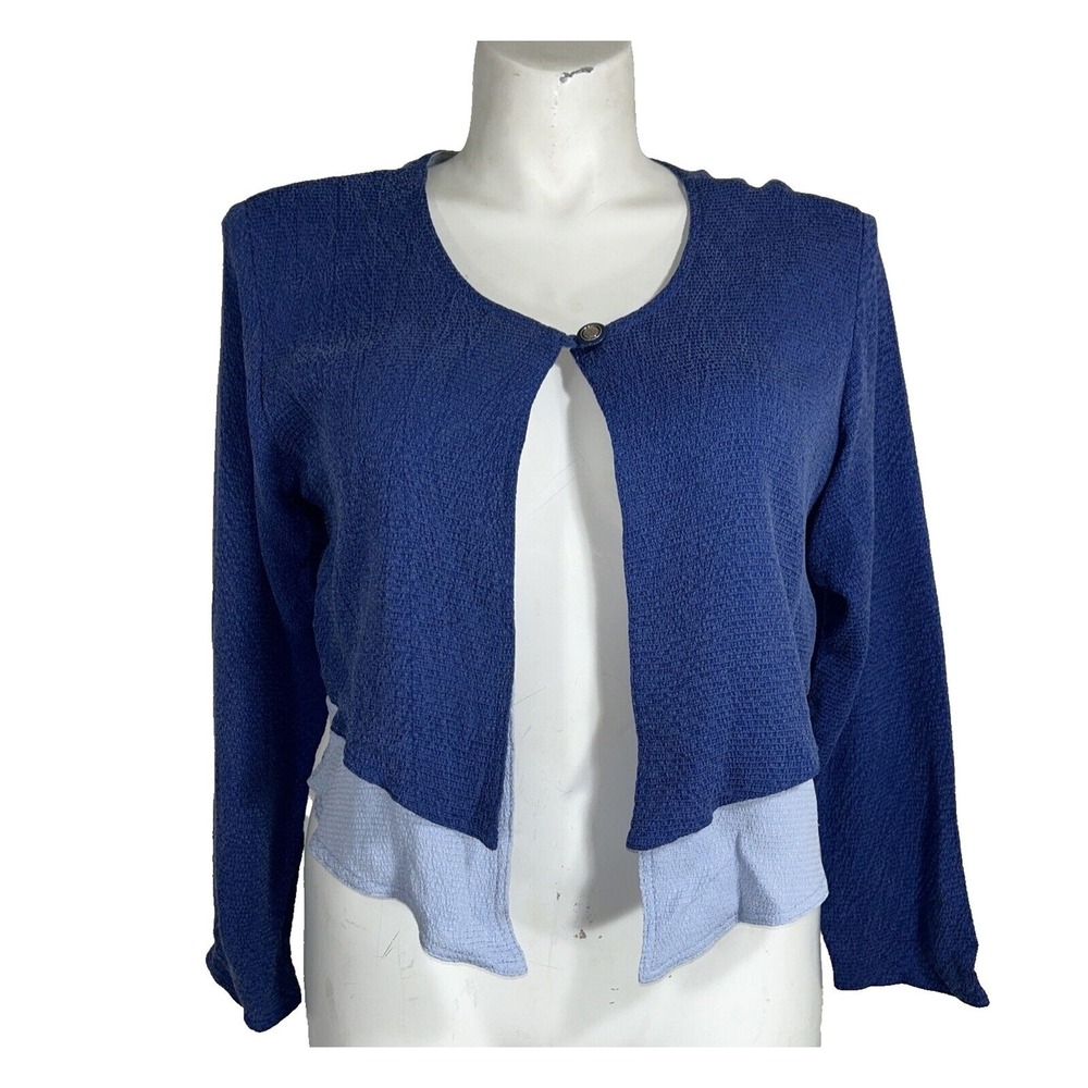 LARGE Crop Jacket Blue Layer Look Chelsea Rousso RJ Collection USA VTG Cardigan